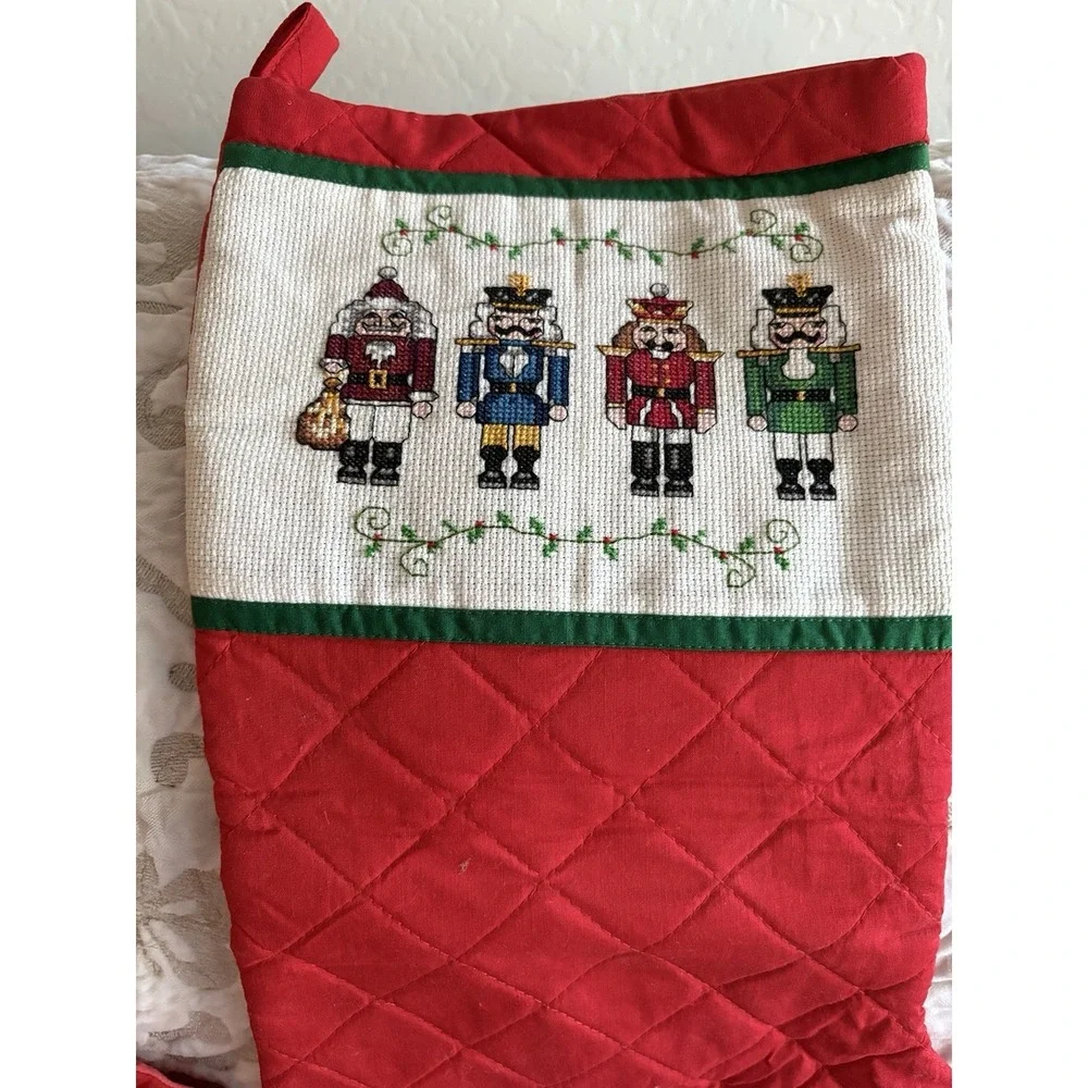 Set Of 2  VTG   hand made Needlework‎ Christmas Stockings bears and soldiers